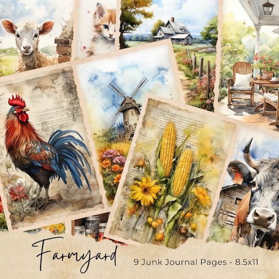 Farmhouse Junk Journal Kit, Rustic Journal Pages, Printable Vintage Ephemera, Retro Scrapbook Elements, Digital Stickers, Collage Sheet