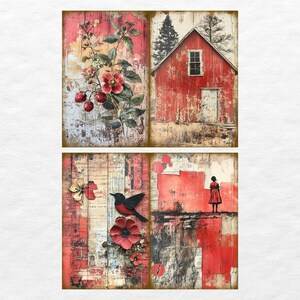 Red Rustic Vintage Farmhouse, Scrapbook,junk Journal, Digital Paper ...