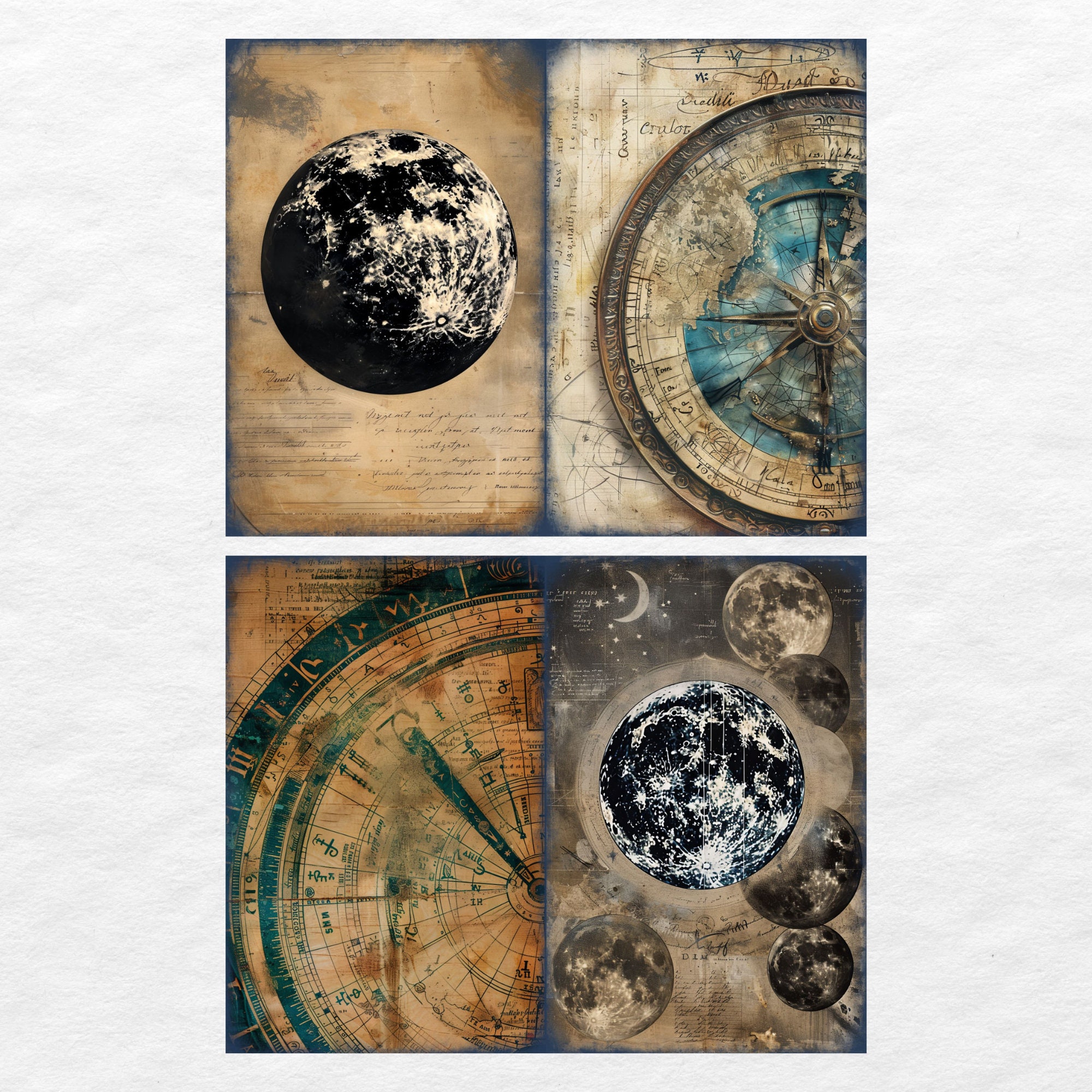 Celestial Moon Junk Journal Pages, Digital Scrapbook Paper Kit, Vintage ...