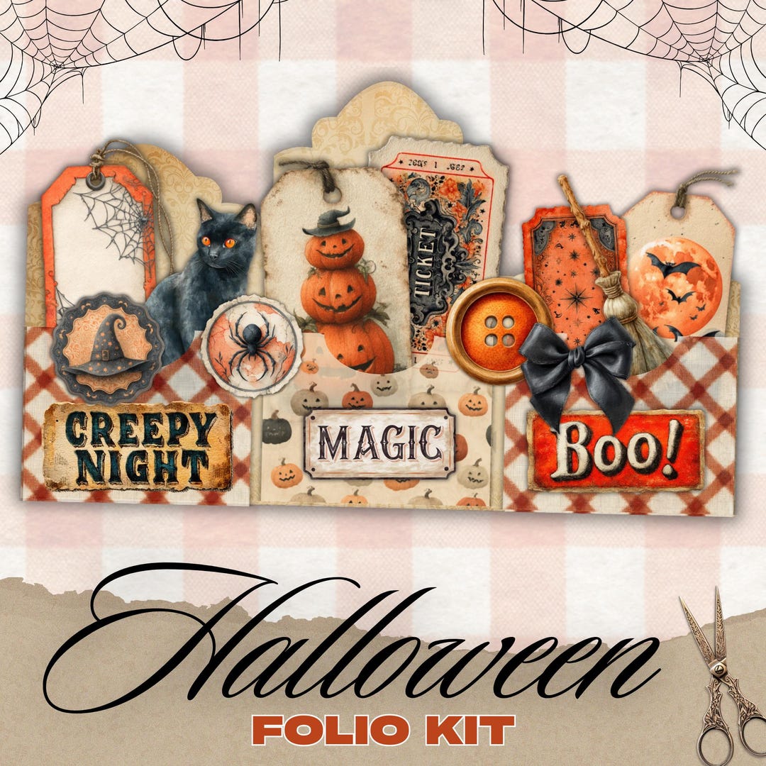 Halloween Junk Journal Folio Kit, Junk Journal Tab, Halloween Printable ...