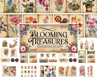 Kit de diario basura de jardín de flores, kit de diario basura de primavera, kit de folio imprimible de jardín inglés, papel de álbum de recortes, diario basura de jardín inglés