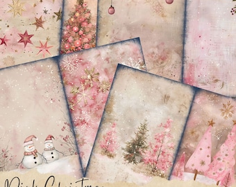 Digital Collage | Christmas Junk Journal Paper | Scrapbook Pack | Xmas Scrapbook Page | Pink Christmas Junk Journal Kit | Card Making