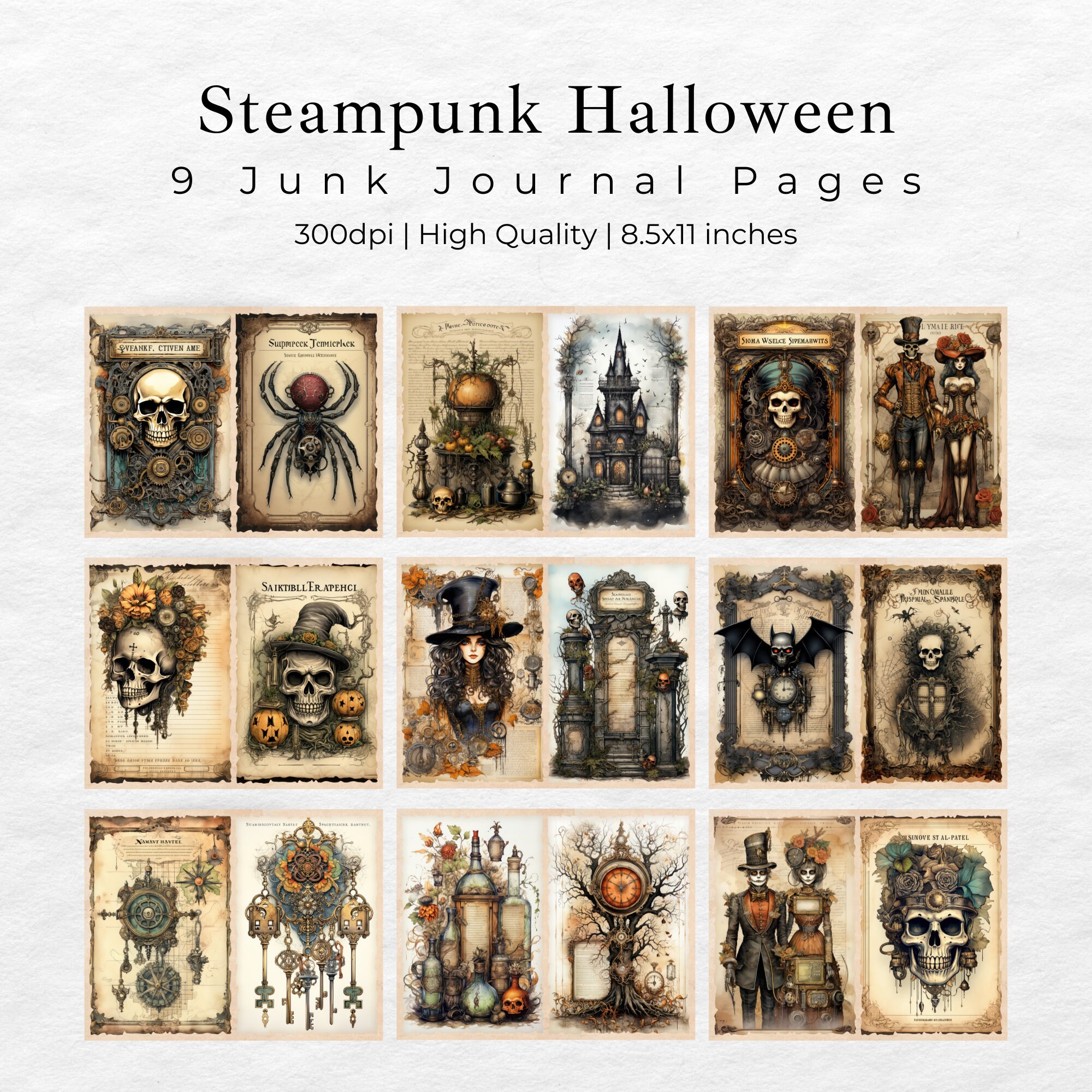 Halloween Steampunk Junk Journal Pages, Digital Scrapbook Paper Kit ...