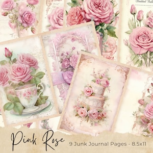 Pink Roses Junk Journal Pages, Vintage Roses Junk Journal Kit, Junk Journal Printable Paper, Digital Collage Sheet, Instant Download