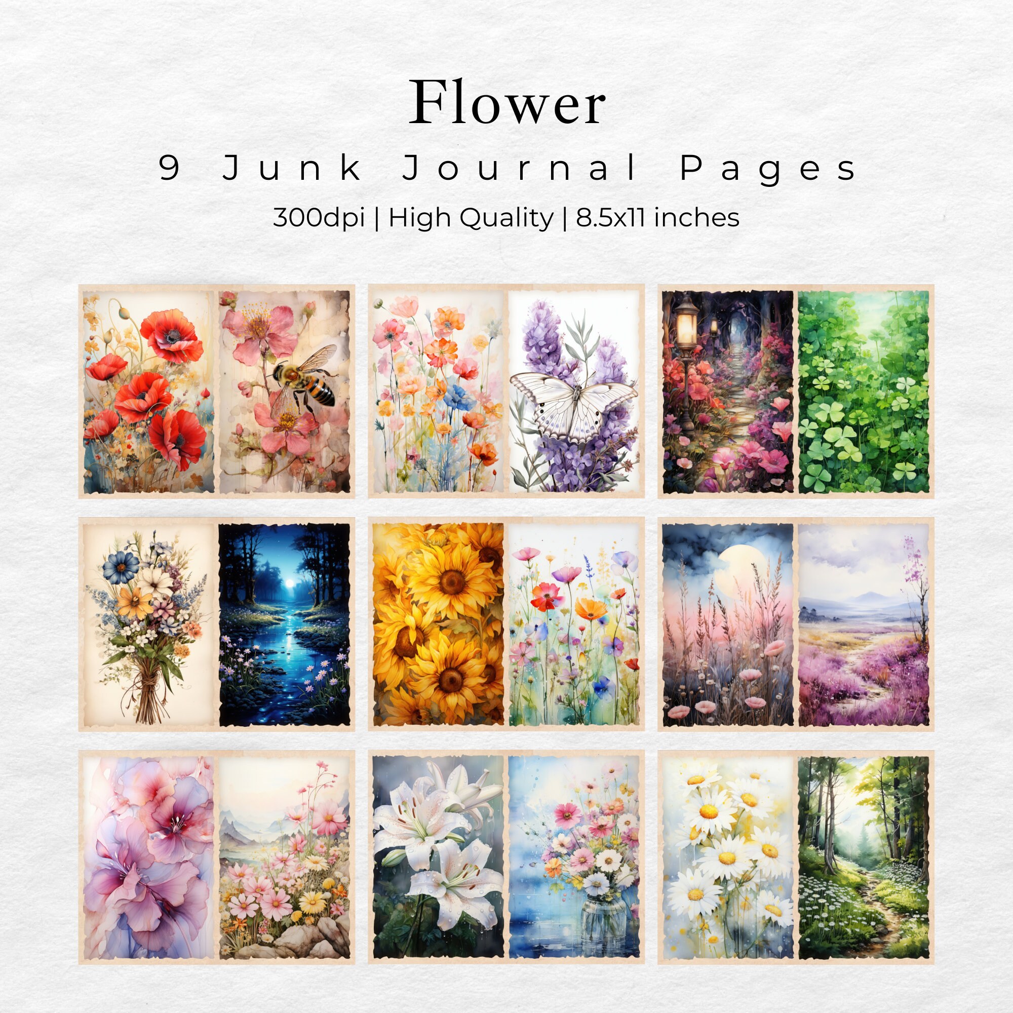 Watercolor Wildflowers Junk Journal Printable Page Flowers - Etsy