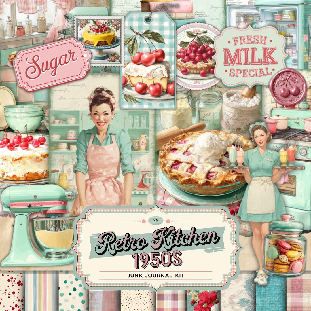 Kitchen Junk Journal Kit: Vintage Recipe Pages, Printable Ephemera ...