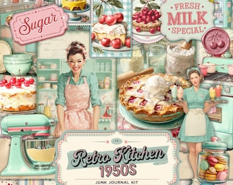 Kitchen Junk Journal Kit: Vintage Recipe Pages, Printable Ephemera, Digital Download, Cooking Journal, Scrapbook Supplies