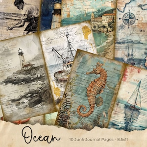 Coastal Junk Journal Paper | Card Making | Scrapbook Paper | Instant Download | Digital Paper | Commercial Use | Mixed Media | Beach Pages