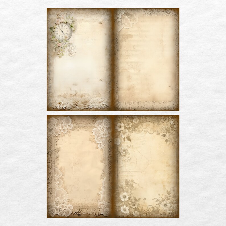 Vintage Lace Junk Journal Pages, Digital Grunge Scrapbook Paper ...