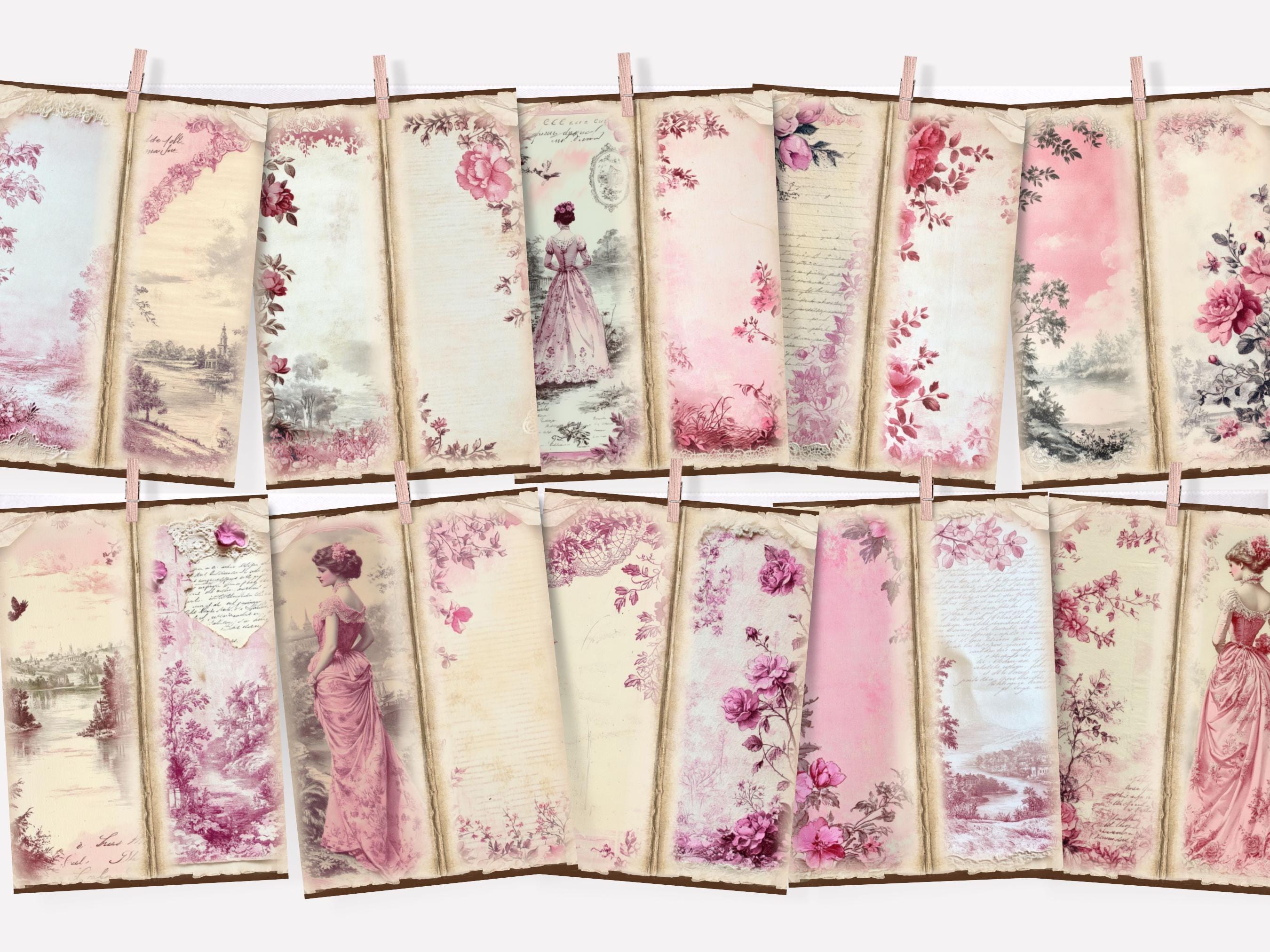 Tall Skinny Vintage Pink Toile Junk Journal Papers, French Toile De ...