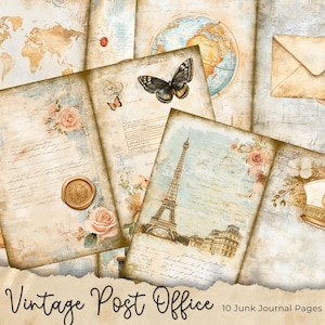 Páginas de diario basura vintage / 20 páginas / hoja de collage imprimible, kit de álbum de recortes digital, páginas de libro mayor, postales, cartas escritas a mano