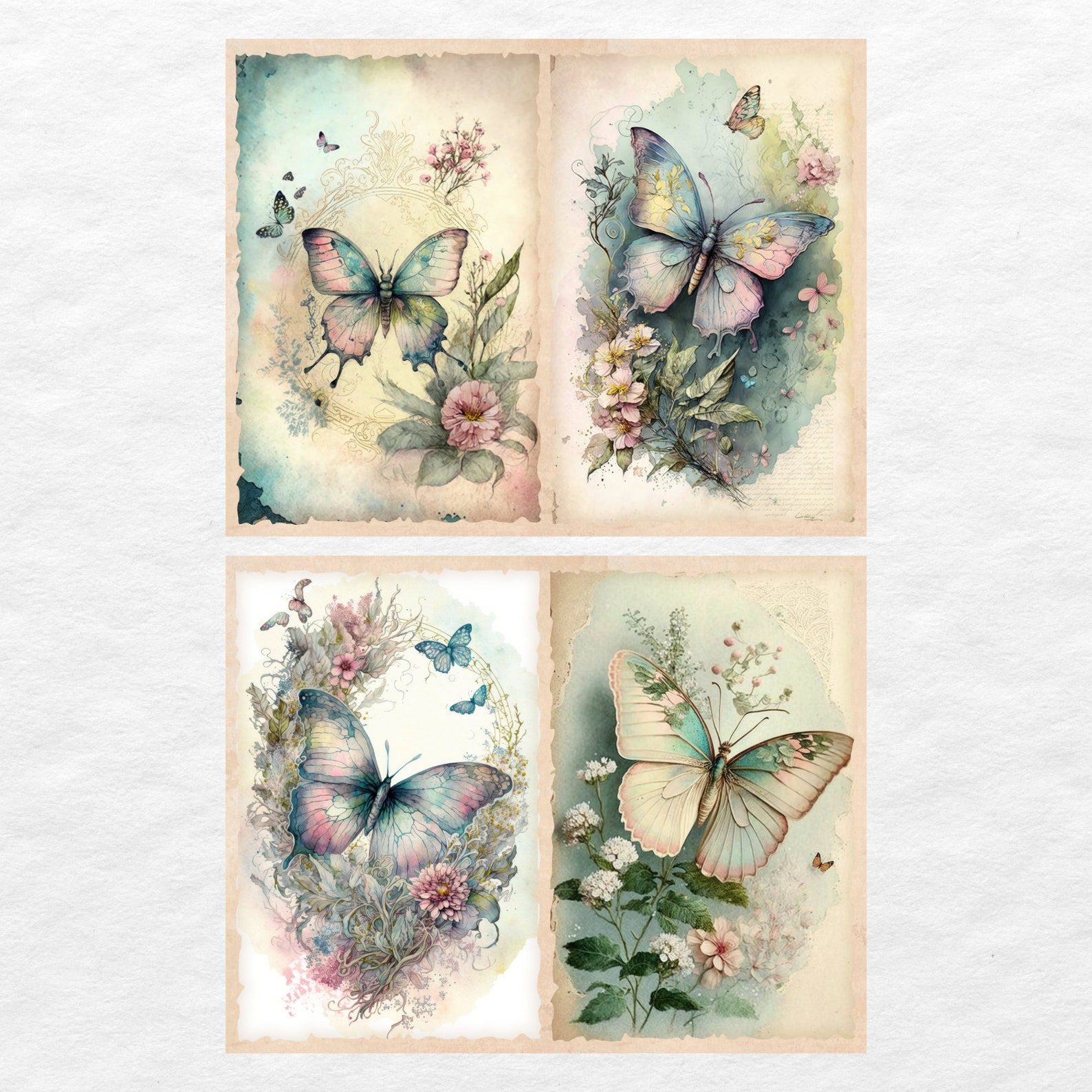 Watercolor Butterfly Junk Journal Kit Fantasy Butterfly Journal Pages ...