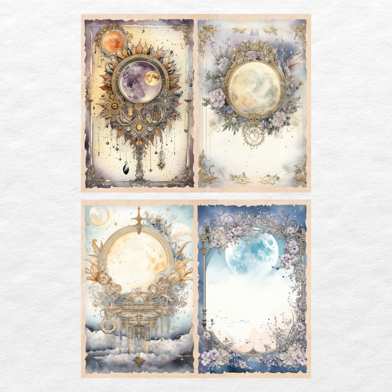 Celestial Moon Junk Journal Pages, Digital Scrapbook Paper Kit, Vintage ...