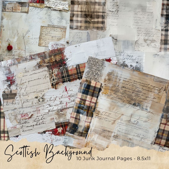 Scottish Highlands Junk Journal Pages, Printable Digital Download, Scotland Highlander Paper For Scrapbook / Collage, Castle And Farmhouse