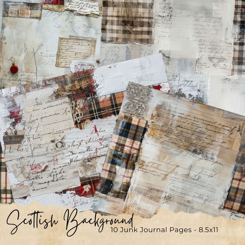 Scottish Highlands Junk Journal Pages, Printable Digital Download, Scotland Highlander Paper For Scrapbook / Collage, Castle And Farmhouse