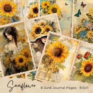 Sunflowers Junk Journal Pages, Vintage Sunflowers Junk Journal Kit, Junk Journal Printable Paper, Digital Collage Sheet, Instant Download