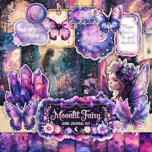 Kit imprimable Journal féerique au clair de lune Fae céleste magique gothique fantastique en téléchargement numérique papillons de nuit lunaires papier clair de lune forêt lunatique