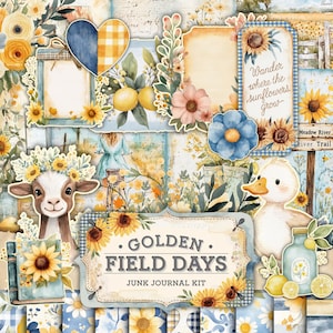 Summer Golden Days Junk Journal Kit, junk journal, printable images, wall art, digital paper, vintage, old fashioned, countryside life