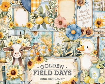Summer Golden Days Junk Journal Kit, junk journal, printable images, wall art, digital paper, vintage, old fashioned, countryside life