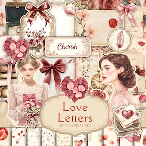Kit imprimable du journal indésirable bien-aimé collage Saint-Valentin en téléchargement numérique amour scrapbooking papier shabby chic roses éphémères lignées Bujo