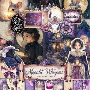 Kit diario spazzatura Moonlit Whispers, Celestiale, Magico Fantasy Gotico Download digitale Carta lunare Foresta capricciosa al chiaro di luna, farmacia