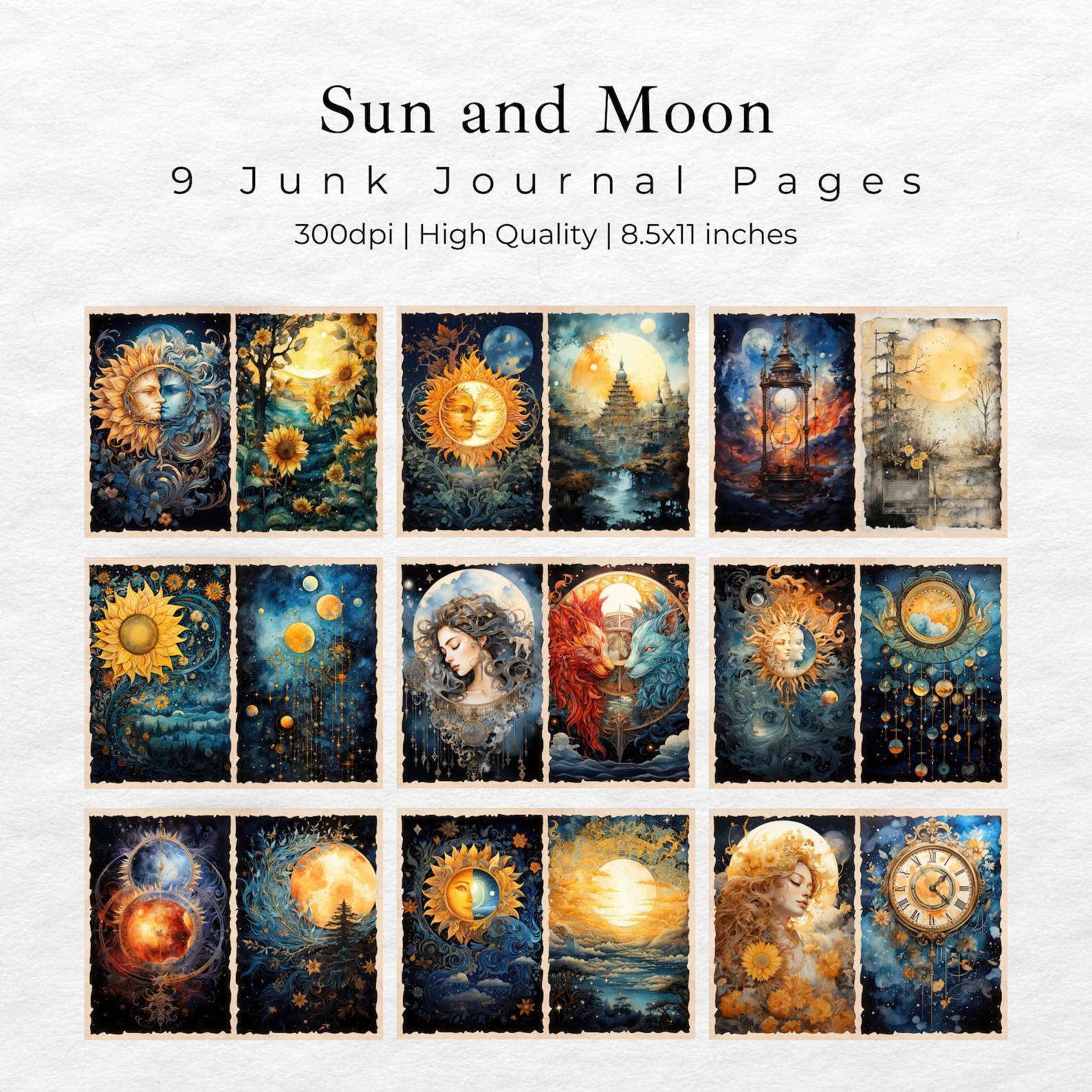 Celestial Moon Junk Journal Pages, Digital Scrapbook Paper Kit, Vintage ...