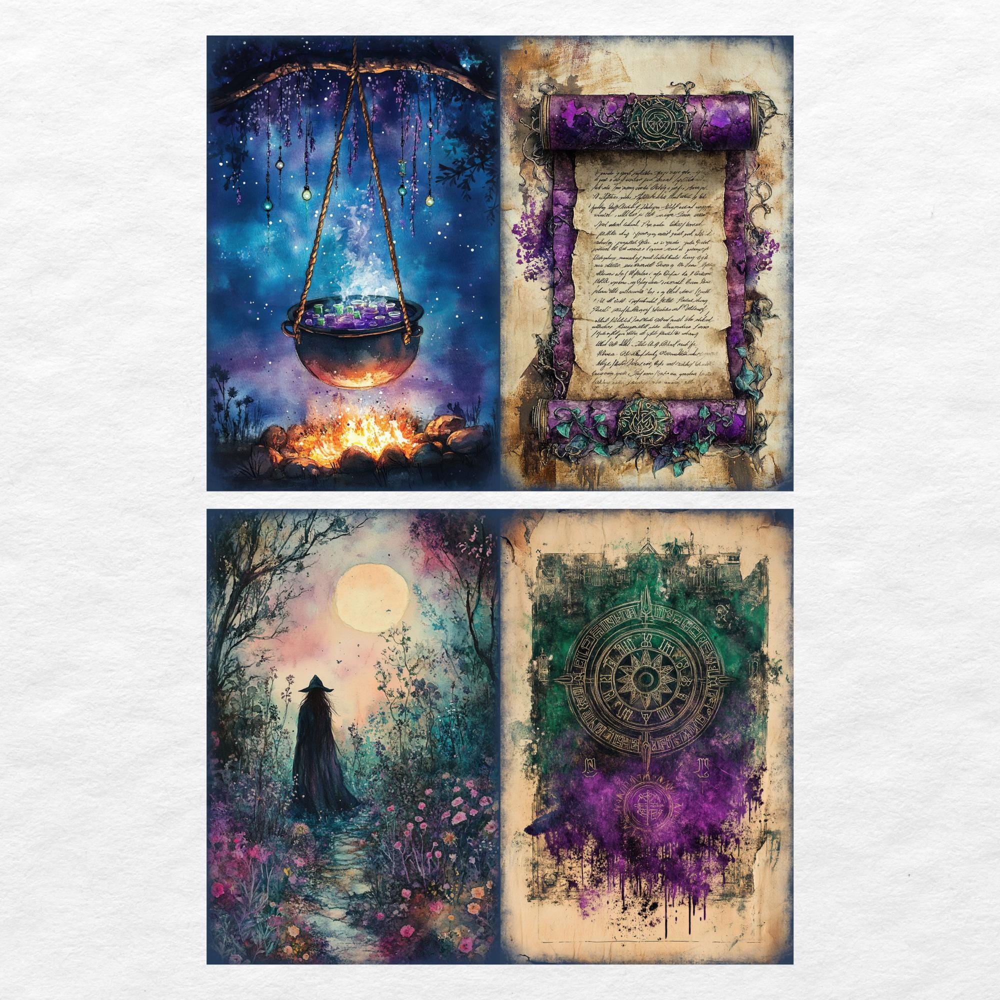 Witchcraft Junk Journal Pages, Digital Scrapbook Paper Kit, Printable ...