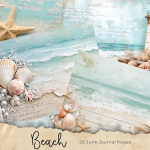 Vintage Beach Junk Journal Pages, Digital Beach Themed Scrapbook Paper, Printable Coastal Collage Sheet, Vintage Nautical Junk Journal Kit