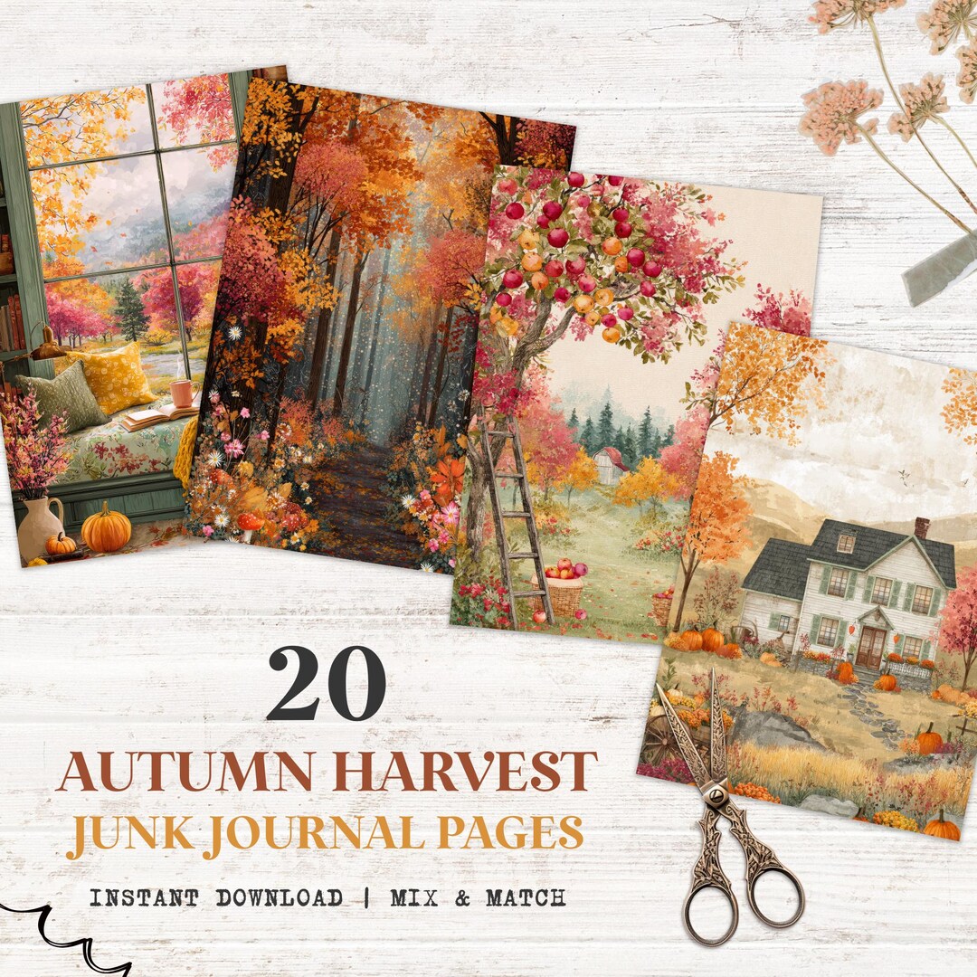 Autumn Harvest Junk Journal Kit - 20 Cozy Fall Farmhouse & Pumpkin ...