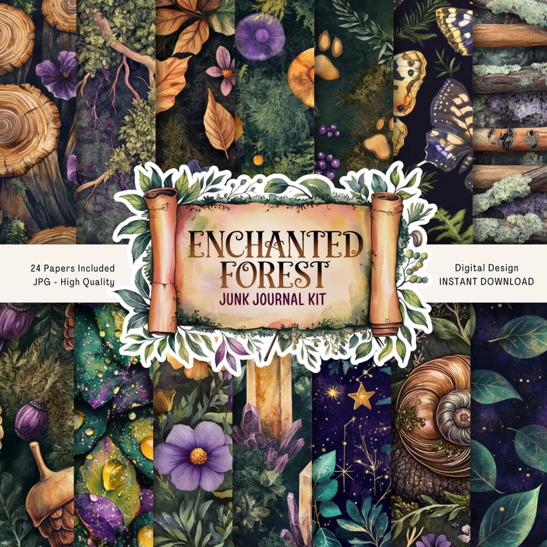 Enchanted Forest Junk Journal Pages, Printable Collage Sheet, Digital ...