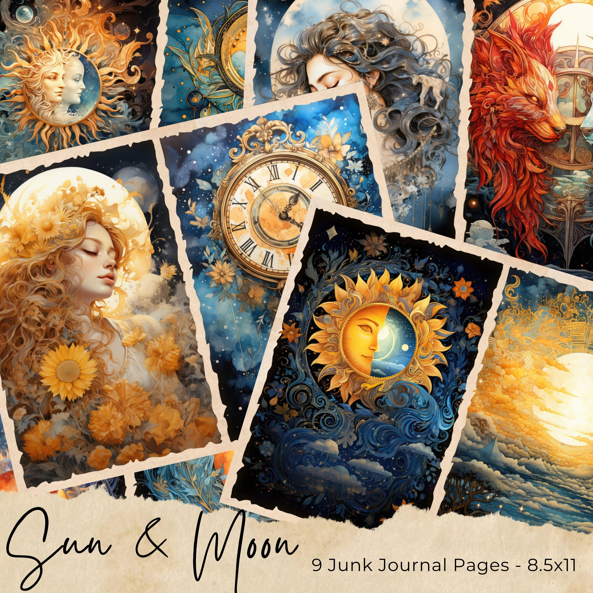 Celestial Moon Junk Journal Pages, Digital Scrapbook Paper Kit, Vintage ...