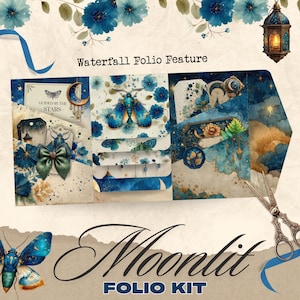 Kit folio de journal indésirable céleste au clair de lune, documents éphémères numériques imprimables, fournitures de bricolage, pages de scrapbooking, modèles de carnets à faire soi-même pour les créations