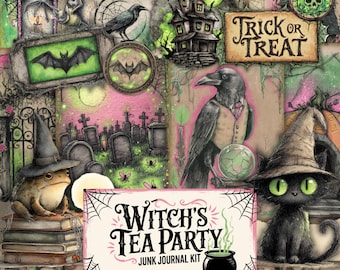 Lindo diario vintage de Halloween, kit de efímeras digitales steampunk, páginas imprimibles para diario vintage, materiales de manualidades para niños en Halloween