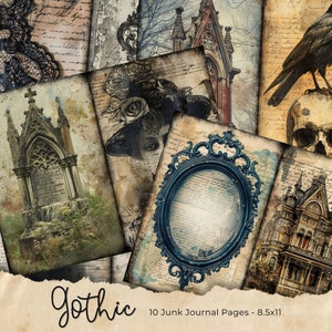 Gothic Junk Journal Pages | Scrapbook Paper Kit | Dark Academia | Collage Sheet | Instant Download | Vampire Junk Journal Pages