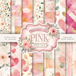 Kit de diario basura vintage en tonos rosa y shabby chic - Diario antiguo - Imprimible - Efímera floral - JPG - Papel digital para álbumes de recortes