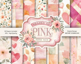 Vintage Shabby Chic Shades of Pink Paper Junk Journal Kit - Antique Journal - Printable - Floral Ephemera - JPG - Digital Scrapbook Paper