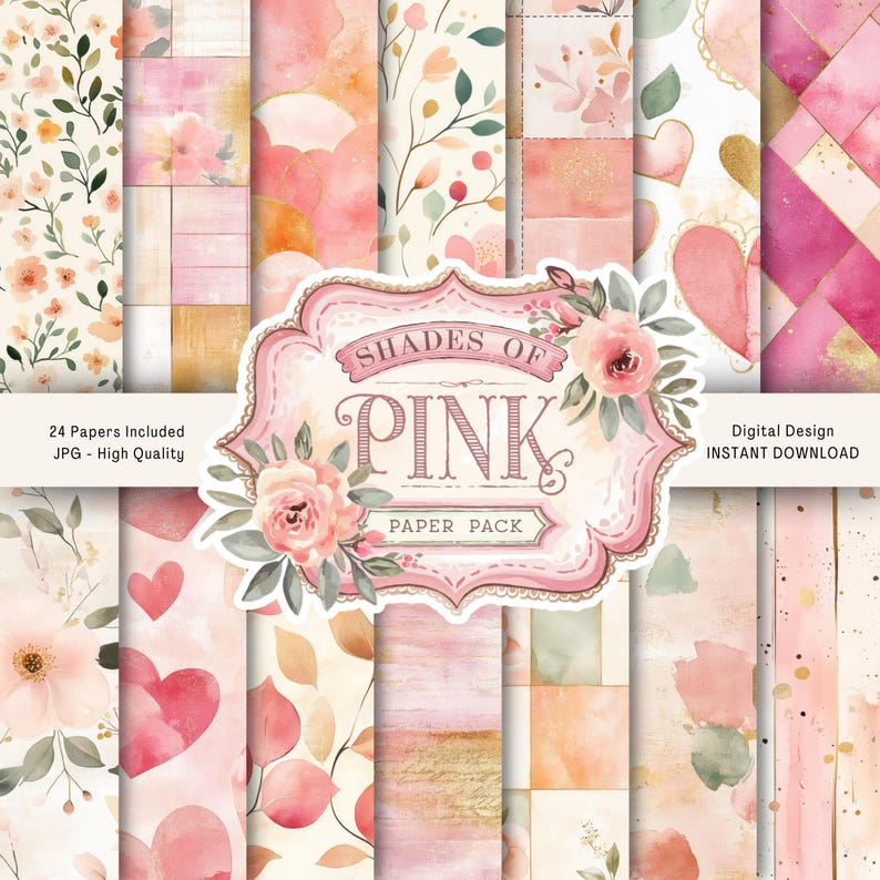 Vintage Shabby Chic Shades of Pink Paper Junk Journal Kit - Antique ...