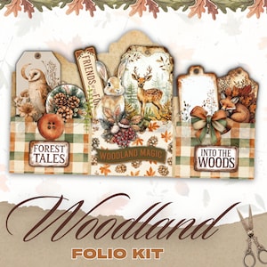 Woodland Junk Journal Folio Kit, druckbare digitale Ephemera, Bastelbedarf, Scrapbook Seiten, DIY Journal Vorlagen für Kreative