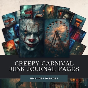 Dark Circus Junk Journal Pages, Vintage Gothic Carnival Theme Printable Digital Paper Pack, Creepy Clown Scrapbook Images, Creepy Clown