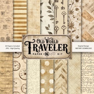The Traveler Printable Junk Journal Kit Vintage Grunge Digital Download Antique Scrapbook Paper Collage Sheets Travel Ephemera Industrial