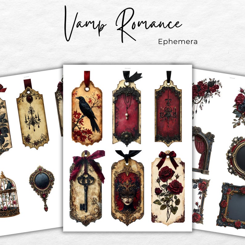 Vamp Romantic Junk Journal Kit, Gothic Romance Printable, Dark Academia Ephemera, Vampire Aesthetic Journal Pages, Vintage Gothic Journal image 6