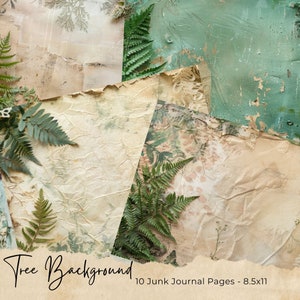 Kit di diario spazzatura foglia verde. Bellissimo diario botanico vintage, carta digitale per scrapbooking, diario da giardino con pagine squallide stampabili grunge