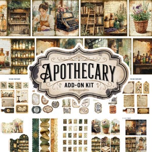 Apotheker junk Journal-uitbreidingskit, digitale download, vintage afdrukbare pagina's apotheek, drankjes en medicijnen, botanische junk Journal