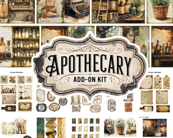 Apothecary Junk Journal Add On Kit, Digital Download, Vintage Pharmacy Printable Pages, Potions and Medicine, Botanical Junk Journal