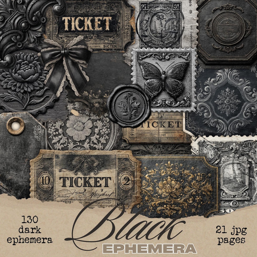 Black Ephemera Labels, Vintage Labels, Junk Journal, Fussy Cuts ...