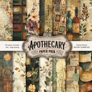 Apothecary Junk Journal Papers Kit, Digital Download, Vintage Pharmacy Printable Pages, Potions and Medicine, Botanical Junk Journal