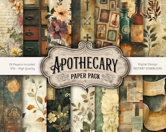 Apothecary Junk Journal Papers Kit, Digital Download, Vintage Pharmacy Printable Pages, Potions and Medicine, Botanical Junk Journal