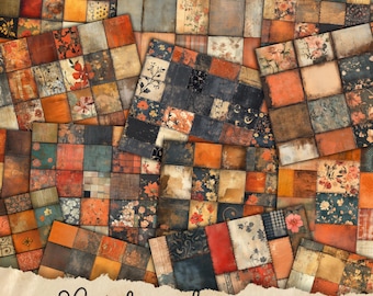 Patchwork-quilt-junkdagboekpagina's | Afdrukbare halve papieren | Digitale dagboekset | Plakboek | Kaarten | Knutselen | Shabby Chic-textiel