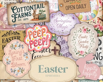 Vintage Easter Tags, Printable Easter Tags,Easter Ephemera, Easter Bunny, Spring Junk Journal Supplies, Spring Ephemera, Gift Tags, Bunnies