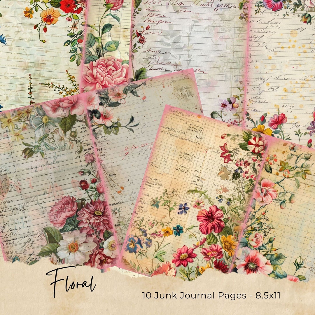 Junk Journal Pages | Spring Embroidery | Whimsical Flowers | Digital ...